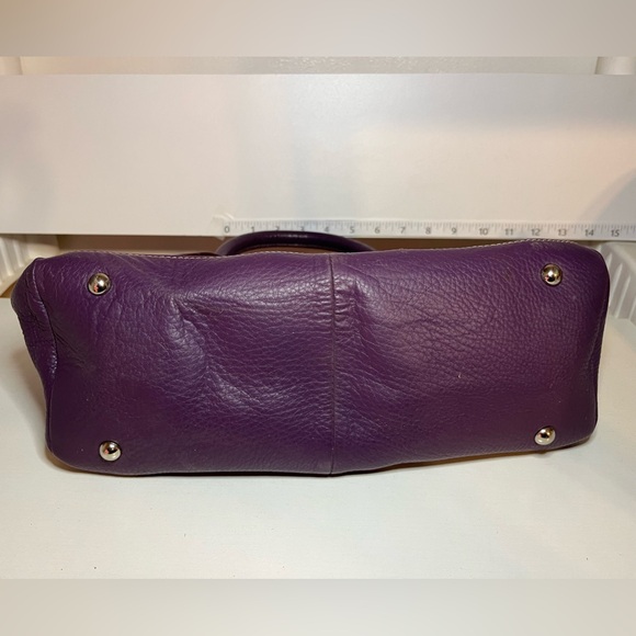 Isaac Mizrahi Purple Pebble Leather Convertible Crossbody or Double Handle Bag - Picture 9 of 11